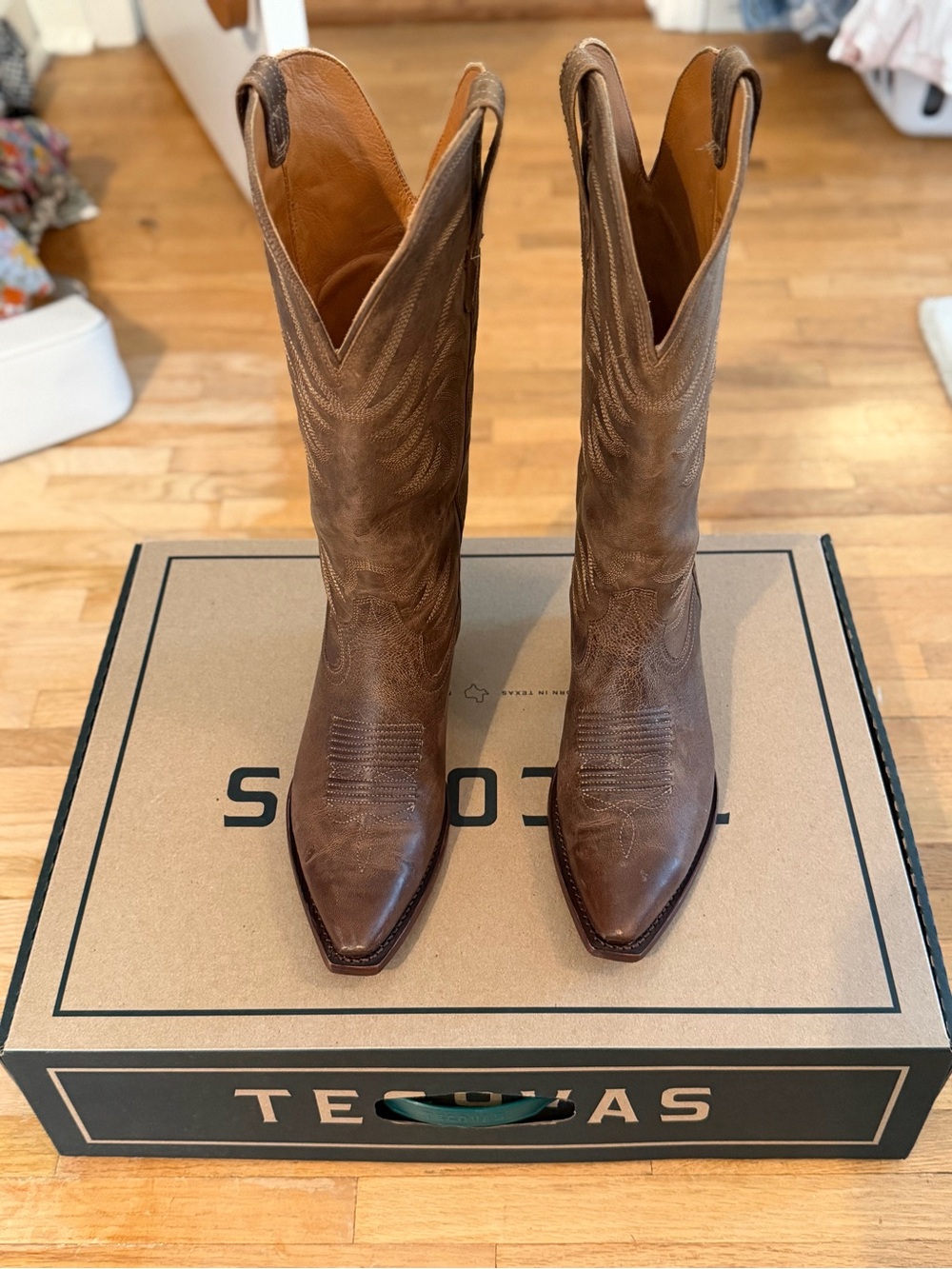 Tecovas Brown Leather Pointed-Toe Western Boots